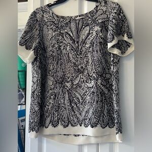 LOFT Black and White Floral Blouse